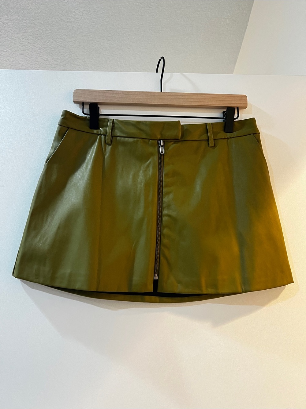 ASOS Olive Faux Leather Mini Skirt with Center Zip